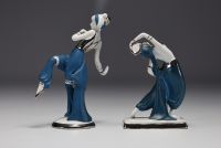 Joseph RIEDL - Couple de danseuses en porcelaine allemande polychrome, vers 1930.