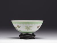 China - Rare Rose Family porcelain bowl with floral decoration and imperial mark, Jiaqing period (1796-1820).