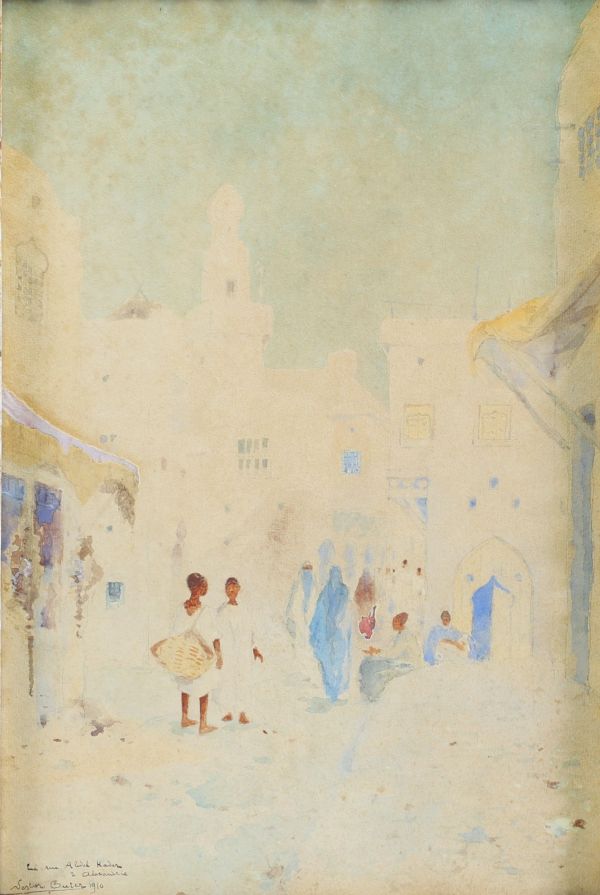 Nestor OUTER (1865-1930) ‘La rue Abdel Kader à Alexandrie’ Watercolour, signed and dated 1910.