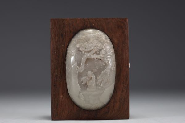 China - Wooden box surmounted by a white jade medallion carved with a mage design (18th century jade)