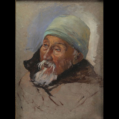 Nikolaos XIMONAS (1866-1929)  Huile sur carton portrait d'homme 1922