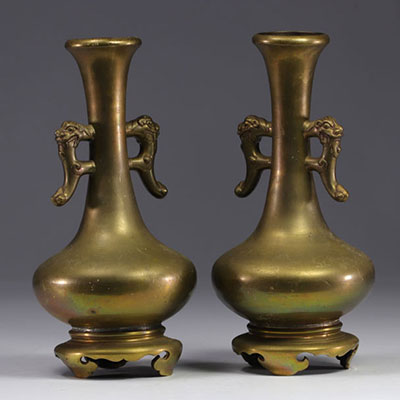 South China, Vietnam - pair of bronze vases with two handles, early 20th century.