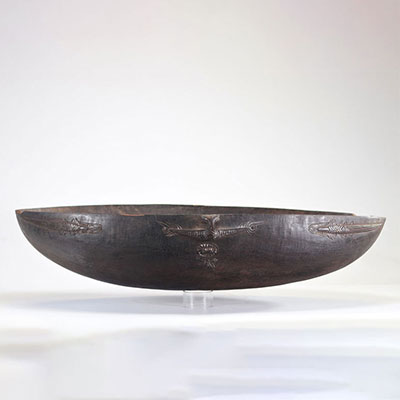 Large carved wooden food bowl from Oceania