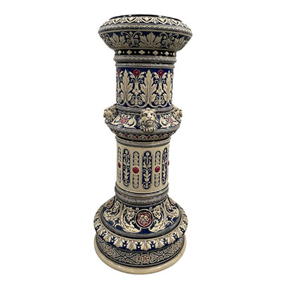 Neo-Gothic style column in blue and white earthenware