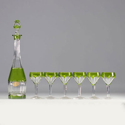 Val Saint Lambert - Carafe and six crystal glasses.