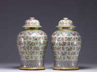 China - Pair of famille rose covered potiches, 19th century.