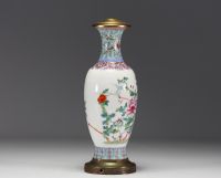 China - Famille rose porcelain vase decorated with flowers, Republic period.