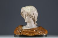 ‘Woman with scarf’ alabaster and marble bust, probably Italy, circa 1900.