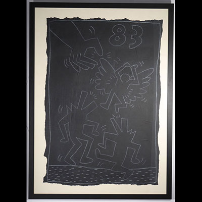 Keith HARING (attributed) SUBWAY DRAWING, circa 1980 Original chalk drawing on black paper.