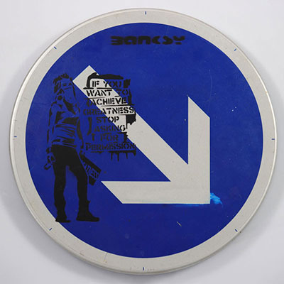 BANKSY (after) - Spray paint & stencil on metal traffic sign - Stenciled 