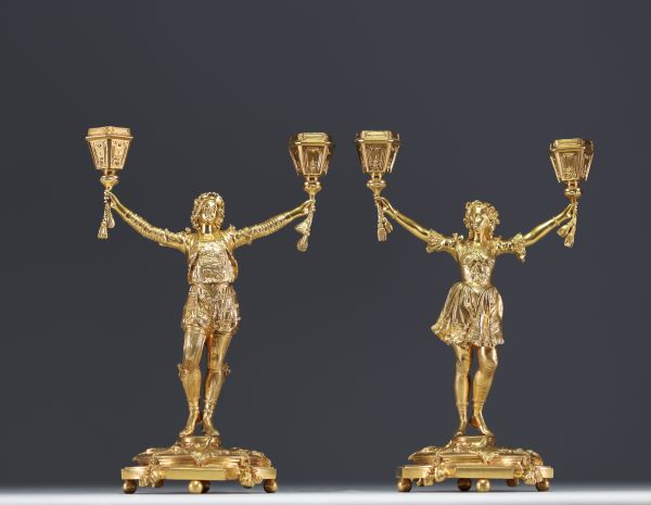 ‘Couple of dancers’ Pair of ormolu candelabras, late 19th century.