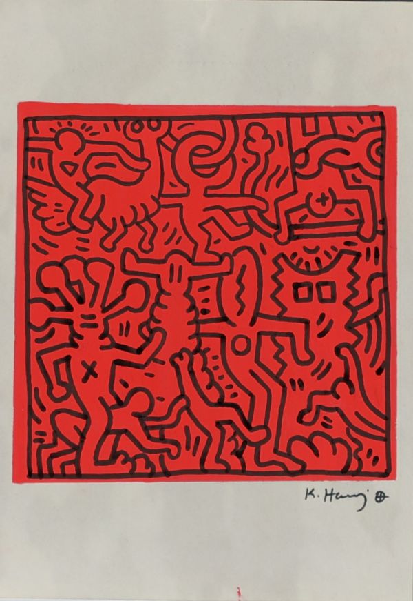 Keith HARING (1958-1990) Sans titre, 1986, peinture sur papier A4, cachets The Keith Haring Estate - Nakamura Keith Haring Collection - MoMa - The Keith Haring Foudation inc.