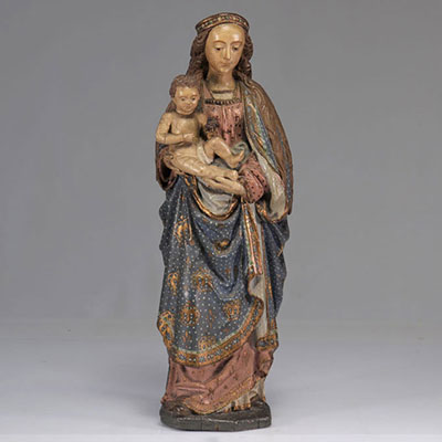 Virgin and Child in polychrome carved wood