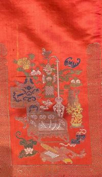 China - Embroidered red silk skirt.