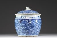 China - White and blue porcelain tureen with dragon decoration, 19th century.