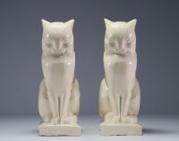 Jan & Joël MARTEL (1896-1966) d'après - Pair of seated cats in varnished plaster.