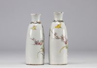 Pair of Famille Rose porcelain vases with floral decoration on a white background