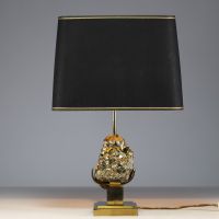 Willy DARO (XX) - Brass and quartz lamp, original black shade, circa 1970-80.