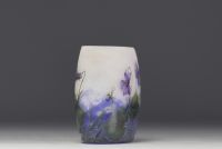 DAUM Nancy - Small vase in acid-etched marmorated glass with enamelled decoration of violets, signed.