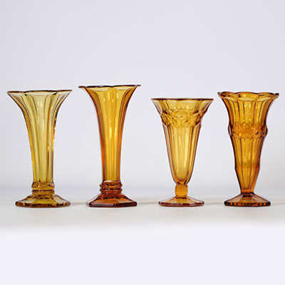 (4) Val Saint Lambert Luxval lot de quatre vases dans les tons de jaune - Art Déco 