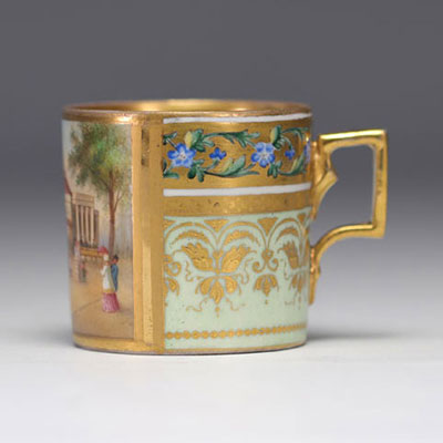 Porcelain cup decorated with a coloured landscape of a square from Vienna