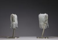 Murano - Paire d'appliques en verre transparent et nuances blanches, vers 1980.