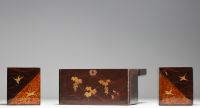 Japan - Lacquer tea chest decorated with birds and insects, circa 1900.