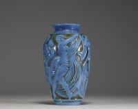 Georges CONDE et MOUGIN (XXth century) ‘Danseuses’ ovoid ceramic vase, blue enamelled, decorated with a frieze of dancers, recessed signature under the base, circa 1930