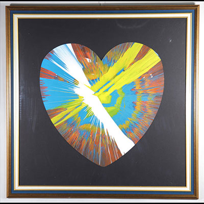 Damien Hirst. 2009. Coeur. Spin Painting, acrylique sur papier a signature « Hirst » au dos. Cachet « HIRST » embossé.