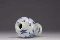 China - Meiping vase in white and blue porcelain with dragon and phoenix design, mark under the piece.