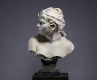 Adalberto CENCETTI (1847-1907) ‘Bust of a woman’ Carrara marble sculpture on a grey marble base, 19th century, signed on the back.