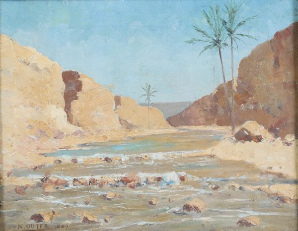 Nestor OUTER (1865-1930) ‘L'Oued, orientalist landscape’ Oil on canvas, signed and dated 1889.