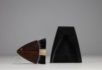 Laurids LONBORG (XX) Wooden crumb tray, fish head marquetry, circa 1960.