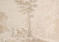 Italian school, set of three pen and wash drawings, antique scenes and landscape, 18th century.