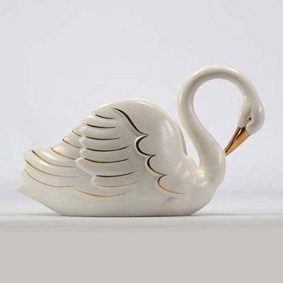 VILLEROY & BOCH Septfontaines, cygne blanc et doré en faïence