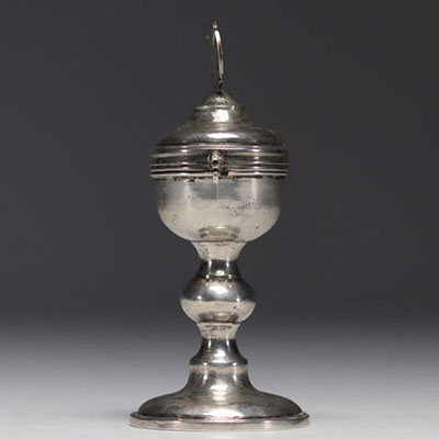 Solid silver Ciborium aux malades, Liège hallmark, 18th century.
