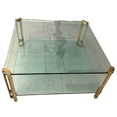 Peter GHYCZY (1940) Coffee table with bronze legs and double rectangular tops