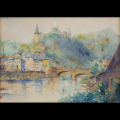 Jean Pierre GLEIS (1889-1965) ‘View of Vianden, Luxembourg’ Watercolour on paper, signed.