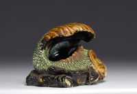 Enameled stoneware sculpture of a carp, 19th century Asian work.