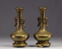 South China, Vietnam - pair of bronze vases with two handles, early 20th century.