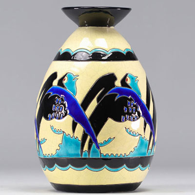 KERAMIS, vase decorated with swallows.