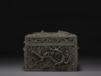 China - Patinated brass cigar box decorated with dragons.