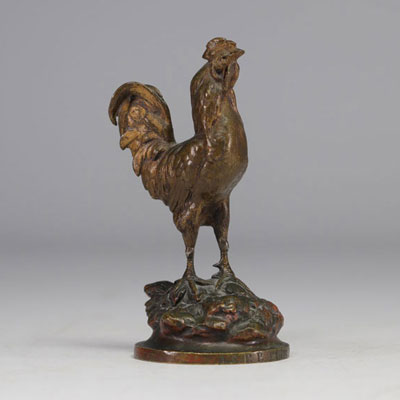 Louis-Théophile HINGRE (1832-1911) small bronze on base in the form of a finely sculpted cockerel