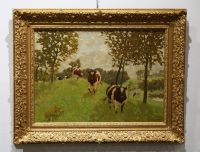 René DE BAUGNIES (1869-1962) ‘Cows grazing’ Oil on canvas, signed.