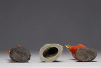 China - Glazed stoneware parrots, Qing dynasty.