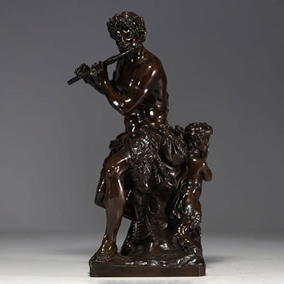 Antoine COYSEVOX (1640-1720) ‘Faune et satyre’ Bronze with brown patina, signed on the terrace.