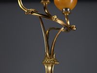 Louis MAJORELLE (1859-1926) ‘Magnolias’ Rare ormolu plant-shaped torch lamp with Daum Nancy glass wicks.