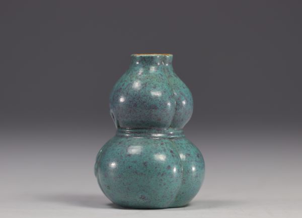 Chine - vase double gourdes couleur œuf de perdrix.