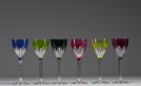 Val Saint Lambert - Set of twelve coloured crystal stemmed glasses.