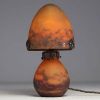 MULLER Frères Lunéville - Mushroom lamp in orange marmorated glass, signed.